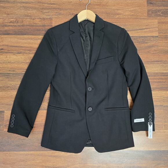 Calvin Klein Suit Jacket Boys 14 Blazer Dress Two Button Black Formal NWT - Picture 1 of 13